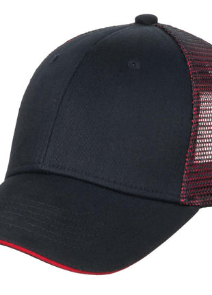 Port Authority® Double Mesh Snapback Sandwich Bill Cap. C818 - Black/ Red | Port Authority