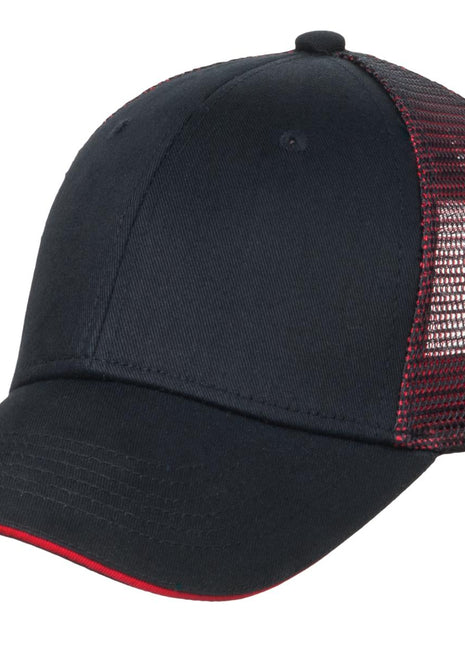 Port Authority® Double Mesh Snapback Sandwich Bill Cap. C818 - Black/ Red | Port Authority