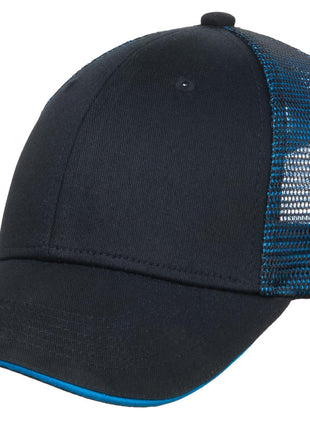 Port Authority® Double Mesh Snapback Sandwich Bill Cap. C818 - Black/ Shock Blue | Port Authority