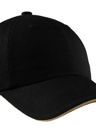 Port Authority® Sandwich Bill Cap with Striped Closure.  C830 - Black/ Khaki | Port Authority