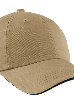 Port Authority® Sandwich Bill Cap with Striped Closure.  C830 - Khaki/ Charcoal Blue | Port Authority