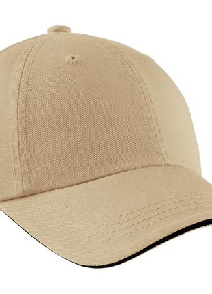 Port Authority® Sandwich Bill Cap with Striped Closure.  C830 - Stone/ Black | Port Authority