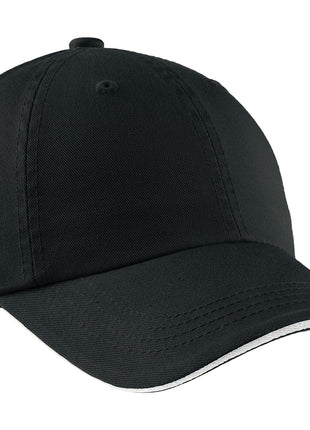 Port Authority® Sandwich Bill Cap with Striped Closure.  C830 - Black/ White | Port Authority