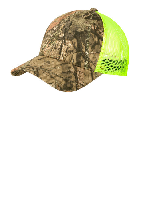 Port Authority® Structured Camouflage Mesh Back Cap. C930 - Mossy Oak Break-Up Country/ Neon Yellow | Port Authority