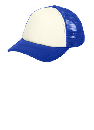 Port Authority ® 5-Panel Twill Foam Trucker Cap. C936 - Ivory/ Royal | Port Authority