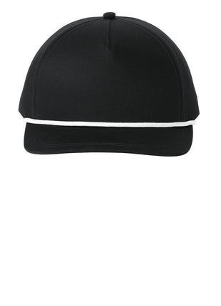 Port Authority® Snapback Five-Panel Rope Cap C962 - Black/ White | Port Authority