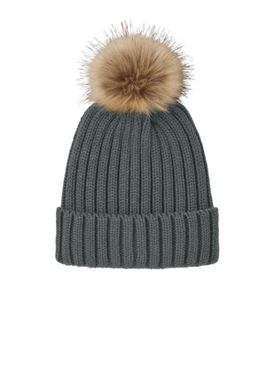 Port Authority® Faux Fur Pom Beanie C990 - Storm Grey | Port Authority