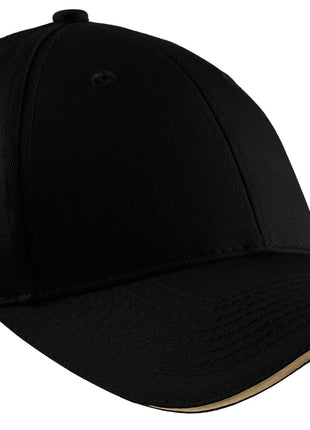 Port Authority® Cotton Twill Sandwich Bill Cap.  CP85 - Black/ Khaki | Port Authority