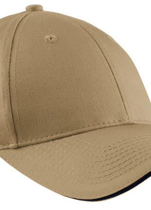 Port Authority® Cotton Twill Sandwich Bill Cap.  CP85 - Khaki/ Navy | Port Authority