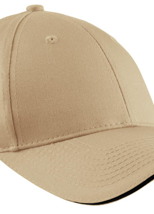 Port Authority® Cotton Twill Sandwich Bill Cap.  CP85 - Stone/ Black | Port Authority