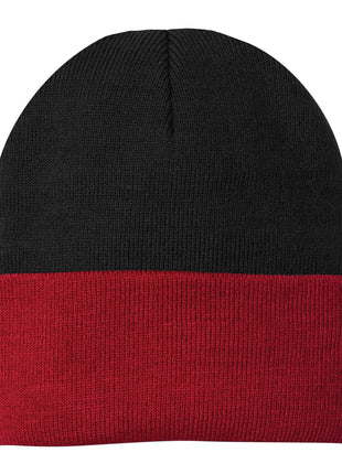 Port Authority® Knit Cap.  CP90 - Black/ Athletic Red | Port Authority