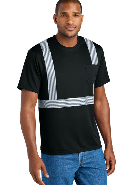 CornerStone® Enhanced Visibility Segmented Tape Tee CS206 - Black | CornerStone