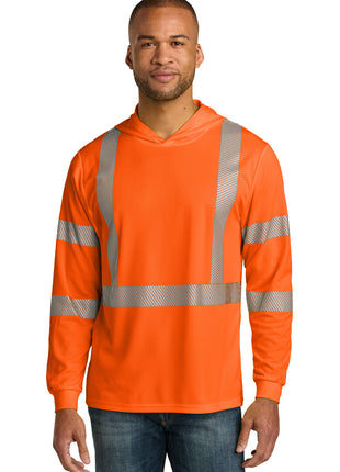 CornerStone® ANSI 107 Class 3 Long Sleeve Segmented Tape Hooded Tee CS208 - Safety Orange | CornerStone