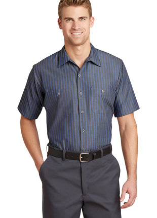 Red Kap® Short Sleeve Striped Industrial Work Shirt.  CS20 - Grey/ Blue | Red Kap