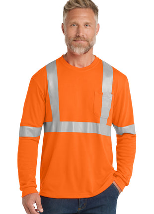 CornerStone® ANSI 107 Class 2 Long Sleeve Safety T-Shirt. CS401LS - Safety Orange/ Reflective | CornerStone
