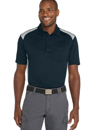 CornerStone® Select Snag-Proof Two Way Colorblock Pocket Polo. CS416 - Dark Navy/ Light Grey | CornerStone