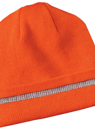 CornerStone® - Enhanced Visibility Beanie with Reflective Stripe.  CS800 - Safety Orange/ Reflective | CornerStone