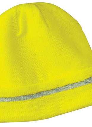 CornerStone® - Enhanced Visibility Beanie with Reflective Stripe.  CS800 - Safety Yellow/ Reflective | CornerStone