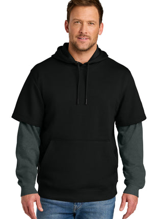 CornerStone® Tough Fleece Layered Hoodie CSF632 - Black/ Charcoal Heather | CornerStone