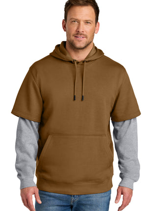 CornerStone® Tough Fleece Layered Hoodie CSF632 - Duck Brown/ Heather Grey | CornerStone