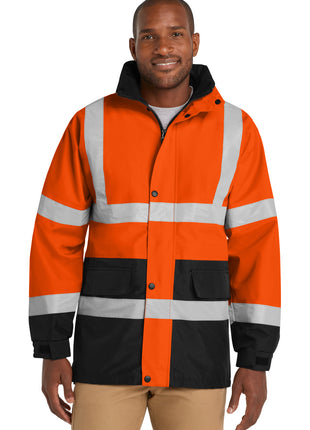 CornerStone® - ANSI 107 Class 3 Waterproof Parka. CSJ24 - Safety Orange/ Black | CornerStone