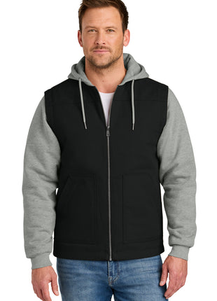CornerStone® Duck Fleece Full-Zip Hooded Jacket CSJ42 - Black/ Heather Grey | CornerStone