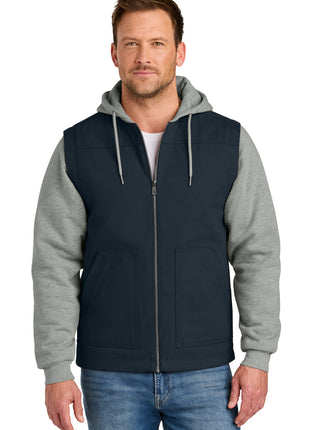 CornerStone® Duck Fleece Full-Zip Hooded Jacket CSJ42 - Navy/ Heather Grey | CornerStone