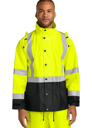 CornerStone® ANSI 107 Class 3 Rain Jacket CSJ504 - Safety Yellow/ Black | CornerStone