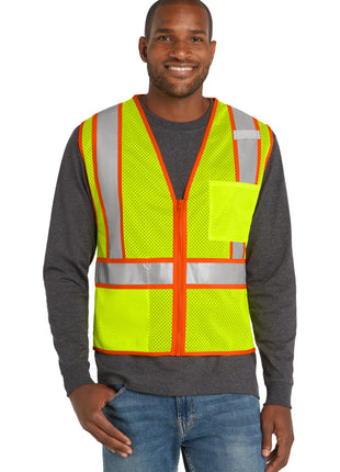 CornerStone ® ANSI 107 Class 2 Mesh Zippered Two-Tone Vest. CSV103 - Safety Yellow | CornerStone