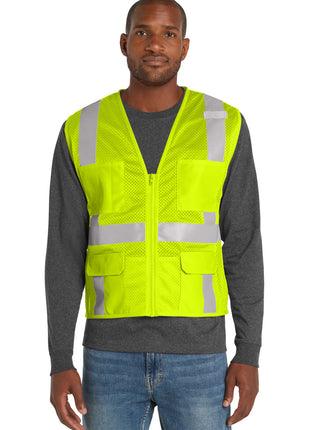 CornerStone ® ANSI 107 Class 2 Mesh Six-Pocket Zippered Vest. CSV104 - Safety Yellow | CornerStone
