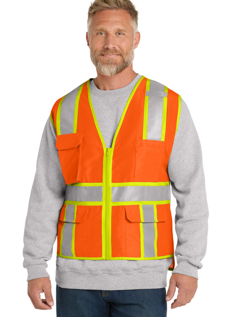 CornerStone ® ANSI 107 Class 2 Surveyor Zippered Two-Tone Vest. CSV105 - Safety Orange | CornerStone