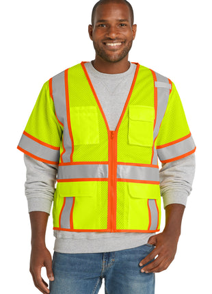 CornerStone ® ANSI 107 Class 3 Surveyor Mesh Zippered Two-Tone Short Sleeve Vest. CSV106 - Safety Yellow | CornerStone