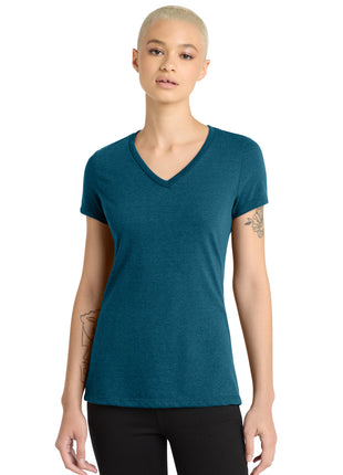 District® Women's Perfect Blend® CVC V-Neck Tee. DM1190L - Deep Turquoise Fleck | District