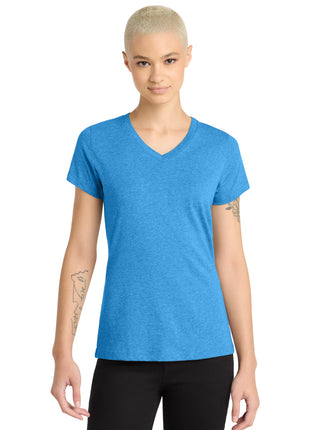 District® Women's Perfect Blend® CVC V-Neck Tee. DM1190L - Heathered Bright Turquoise | District