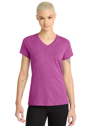 District® Women's Perfect Blend® CVC V-Neck Tee. DM1190L - Heathered Pink Raspberry | District