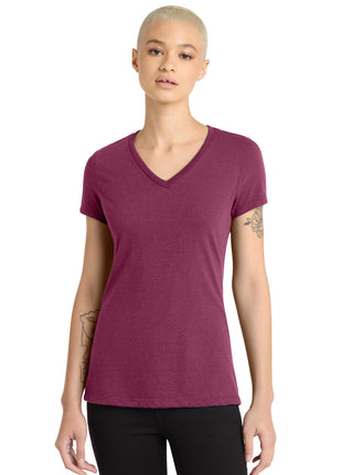 District® Women's Perfect Blend® CVC V-Neck Tee. DM1190L - Raspberry Fleck | District
