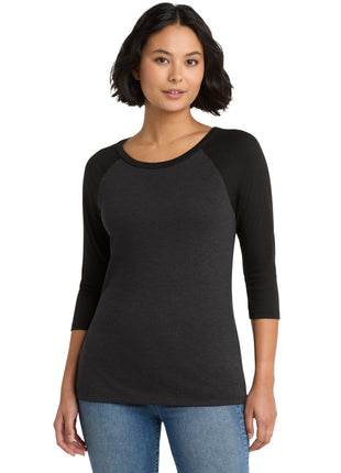 District® Women's Perfect Tri® 3/4-Sleeve Raglan. DM136L - Black/ Black Frost | District
