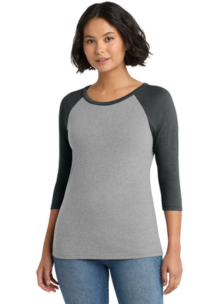 District® Women's Perfect Tri® 3/4-Sleeve Raglan. DM136L - Black Frost/ Grey Frost | District