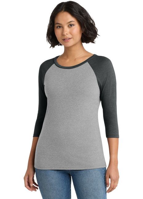District® Women's Perfect Tri® 3/4-Sleeve Raglan. DM136L - Black Frost/ Grey Frost | District