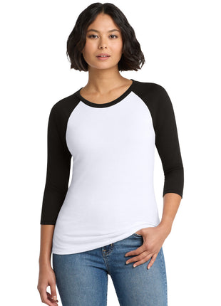 District® Women's Perfect Tri® 3/4-Sleeve Raglan. DM136L - Black/ White | District