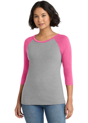 District® Women's Perfect Tri® 3/4-Sleeve Raglan. DM136L - Fuchsia Frost/ Grey Frost | District