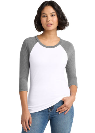 District® Women's Perfect Tri® 3/4-Sleeve Raglan. DM136L - Grey Frost/ White | District