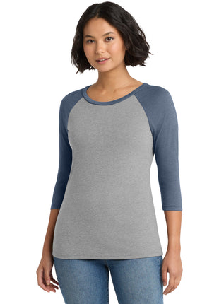 District® Women's Perfect Tri® 3/4-Sleeve Raglan. DM136L - Navy Frost/ Grey Frost | District