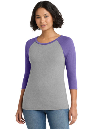 District® Women's Perfect Tri® 3/4-Sleeve Raglan. DM136L - Purple Frost/ Grey Frost | District