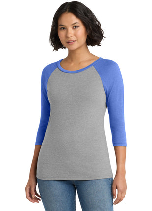 District® Women's Perfect Tri® 3/4-Sleeve Raglan. DM136L - Royal Frost/ Grey Frost | District