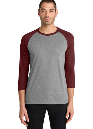District ® Perfect Tri® 3/4-Sleeve Raglan. DM136 - Maroon Frost/ Grey Frost | District