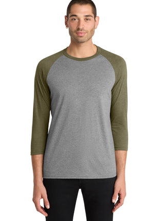 District ® Perfect Tri® 3/4-Sleeve Raglan. DM136 - Military Green Frost/ Grey Frost | District