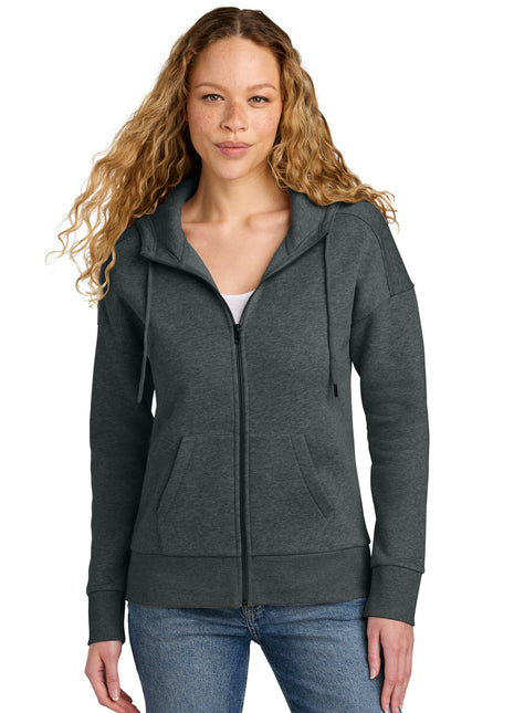 District ® Women's Perfect Weight ® Fleece Drop Shoulder Full-Zip Hoodie DT1104 - Heathered Charcoal | District