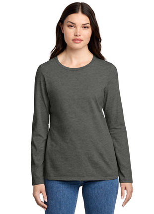District® Women's Perfect Blend® CVC Long Sleeve Tee DT110 - Heathered Charcoal | District