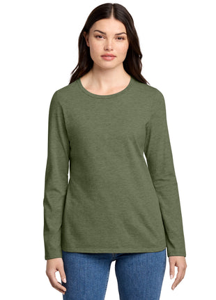 District® Women's Perfect Blend® CVC Long Sleeve Tee DT110 - Heathered Olive | District